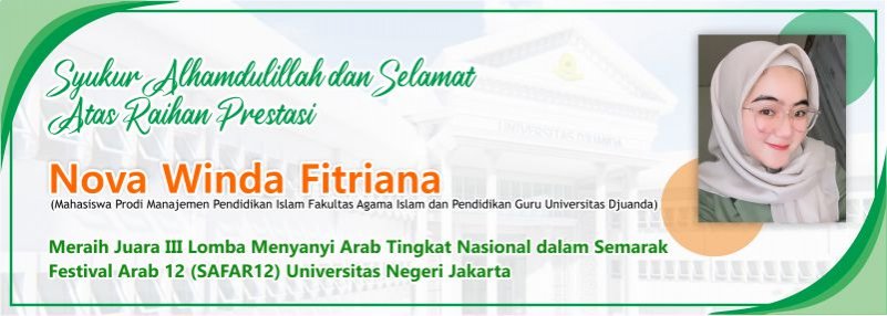 Nova WInda Fitriana Mahasiswa Ekonomi Syariah, Raih Juara III Lomba Menyanyi Bahasa Arab Tingkat Nasional dalam Semarak Festival Arab 12 (SAFAR 12) Universitas Negeri Jakarta