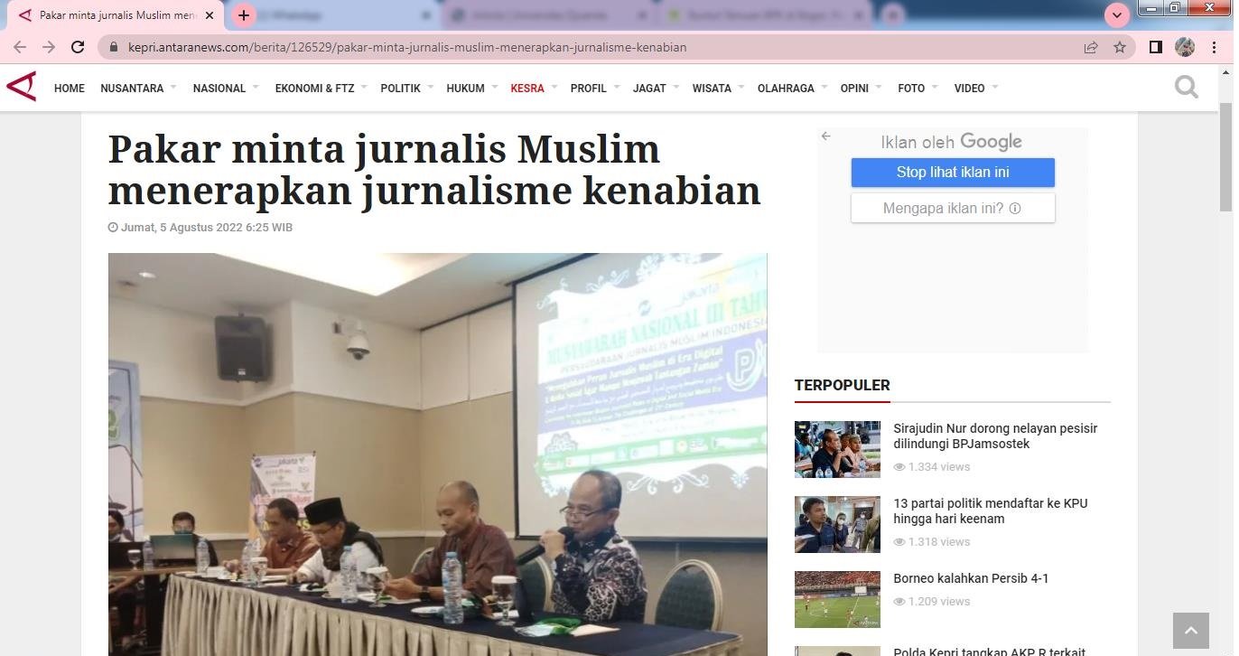 Dosen Sekolah Pascasarjana Universitas Djuanda, (Pakar Minta Jurnalis Muslim Menerapkan Jurnalisme Kenabian)