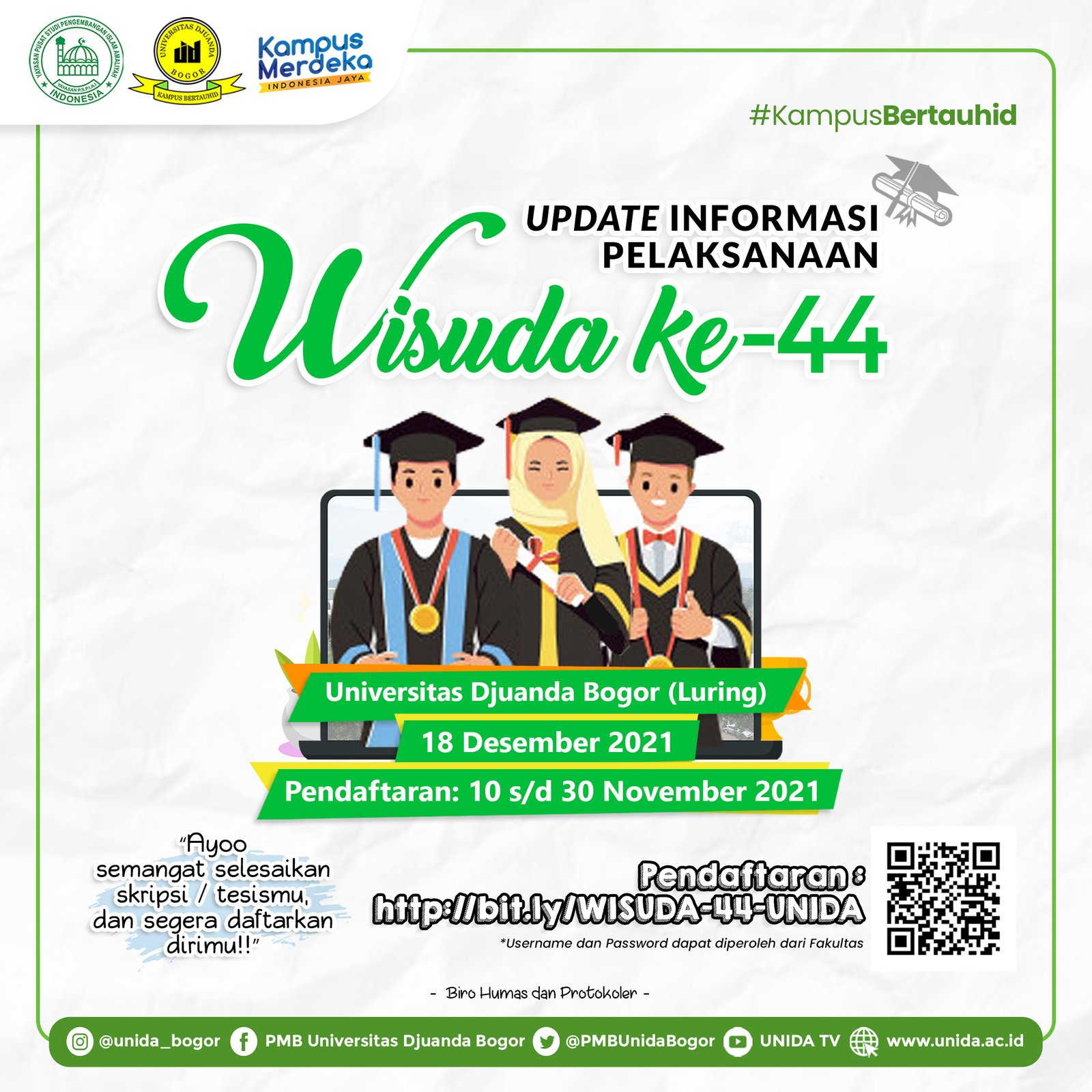 Update Informasi Pelaksanaan Wisuda ke-44 Universitas Djuanda Bogor