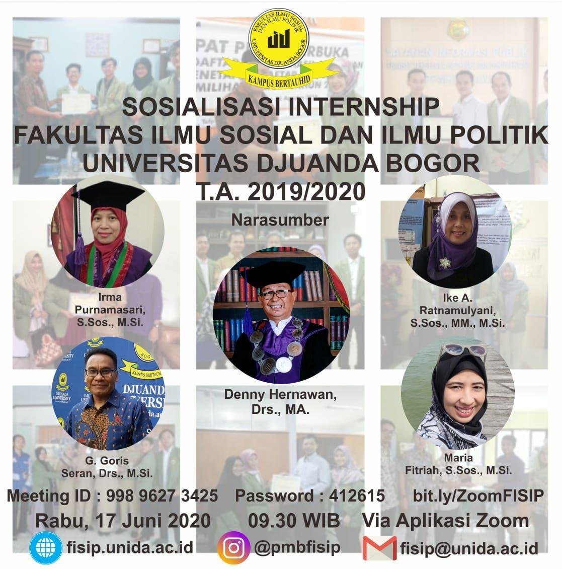 Webinar - Sosialisasi Intership Fakultas Ilmu Sosial dan Ilmu Politik Universitas Djuanda Bogor T.A. 2019/2020